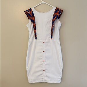 Nallem White Mini Dress with Ankara Wax Print Ruffle Size 12